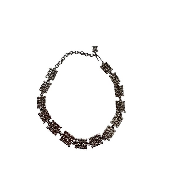 Unbranded Jewelry - Vintage Choker Necklace 12-15" Pierced Silvertone Geometric Links